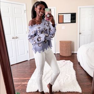 Oversized Purple Leopard Fringe Sweater